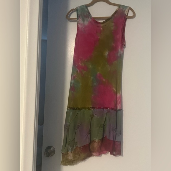 🌹COCO MEZON EUC Stunning Boho Tie Dye Pink/Green Embroidered Beaded Sz S Dress! - Picture 8 of 10
